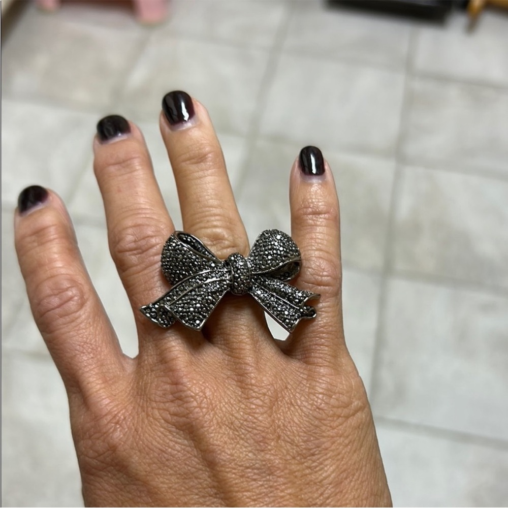 Park Lane Silver Bow Ring with Sparkling Details